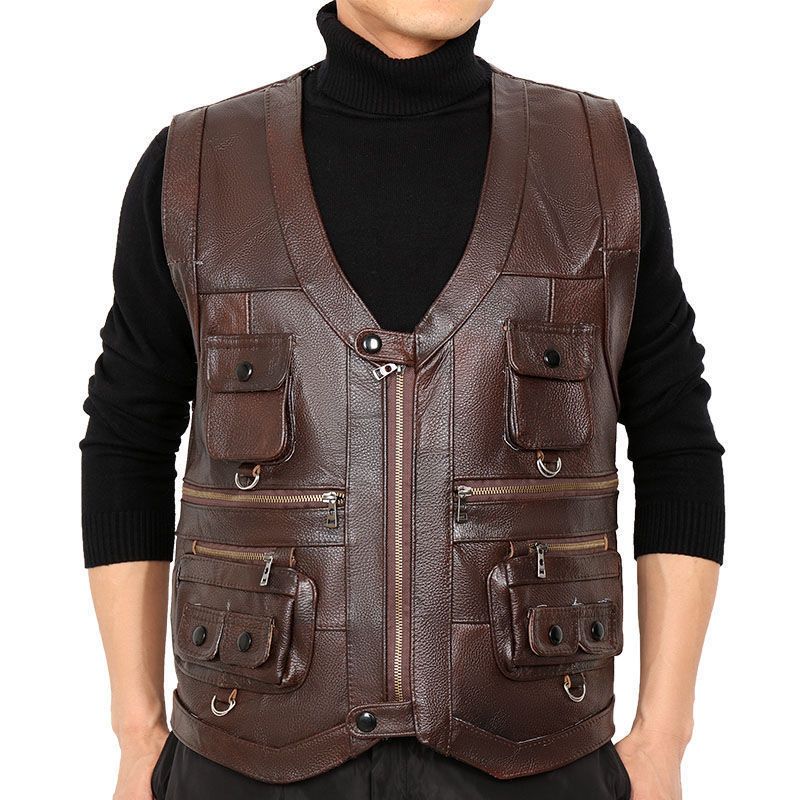 Motorcycle Gear Vest - Rindsleder Echtes Leder Weste Weste Männliche