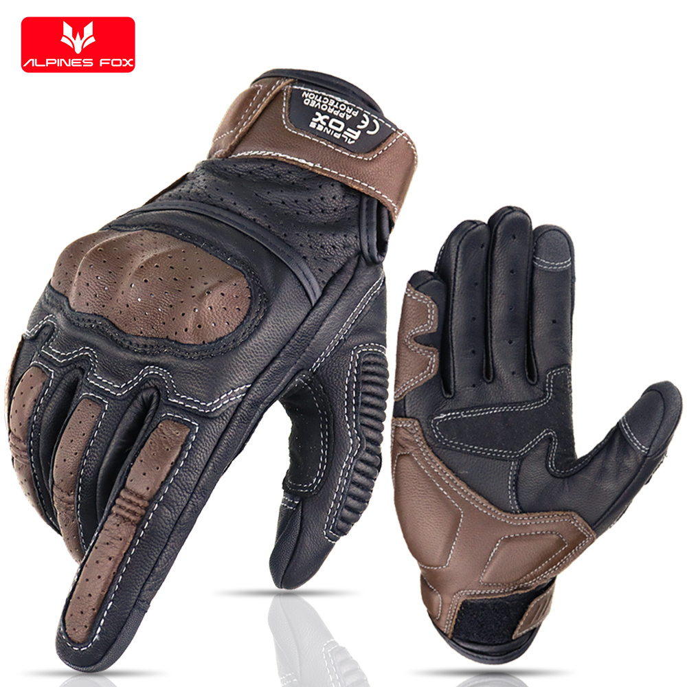 Motorcycle Gear Fox - Vintage-Motorradhandschuhe aus echtem Leder, Sommerhandschuhe, perforiert,